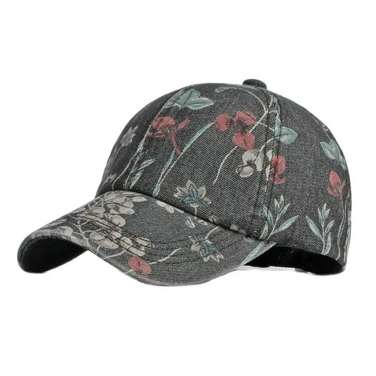 Vintage Floral Print Washed Baseball Cap with Curved Brim for Casual Streetwear Everyday Style