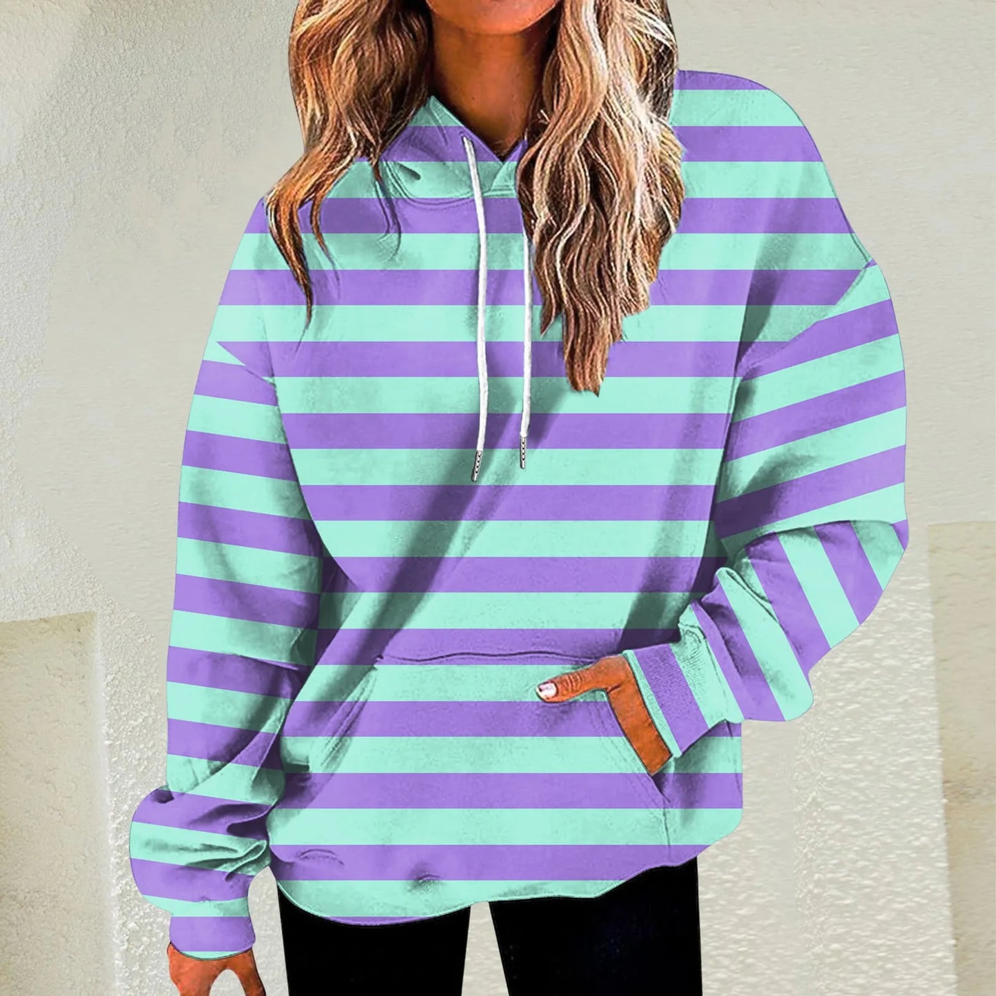 Relaxed Striped Hooded Pullover with Modern Color Block Streetwear Styling