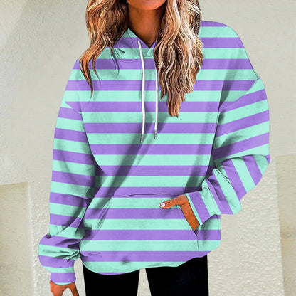 Relaxed Striped Hooded Pullover with Modern Color Block Streetwear Styling