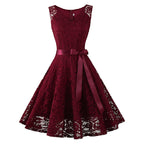 Elegant Floral Lace Overlay Sleeveless Alternative Occasion Midi Dress