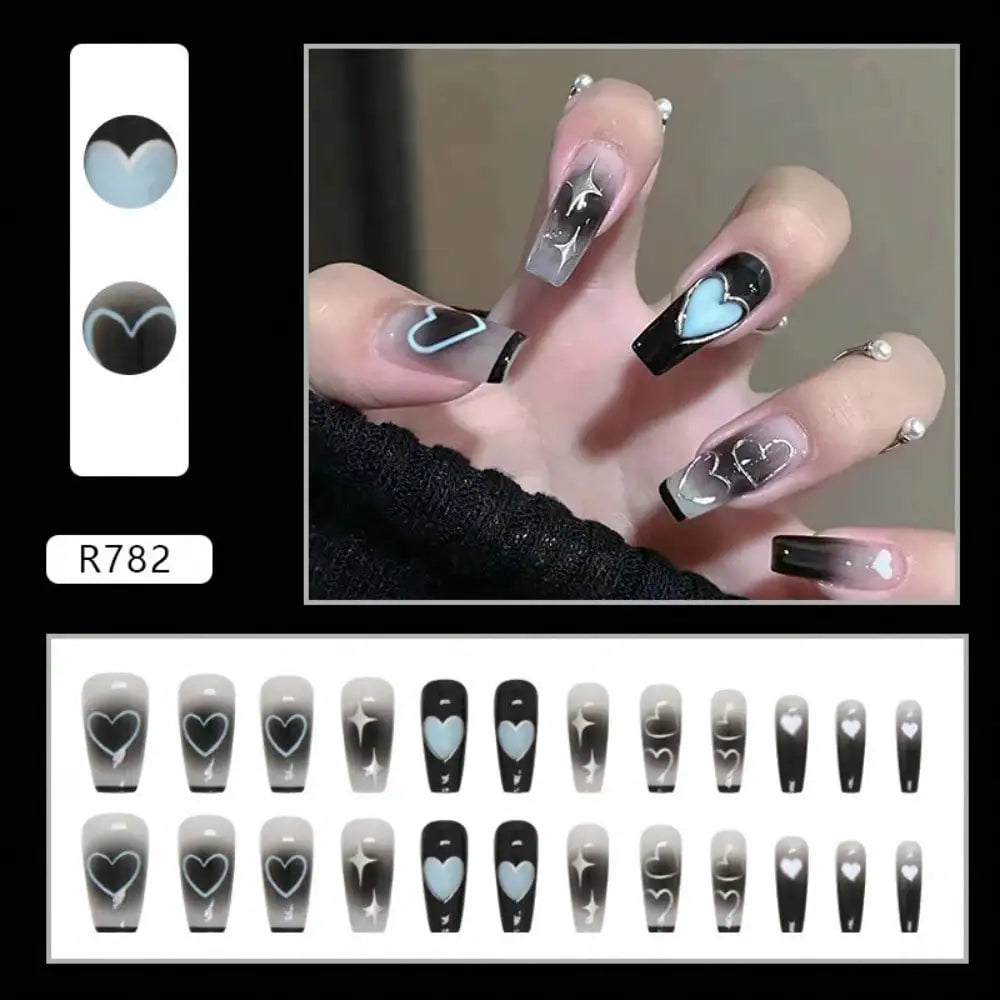 Dark Feminine Press On Nails with Gothic Celestial Alternative Art Design