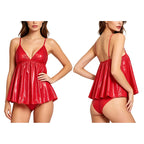 Vibrant V-Neck Babydoll and Matching Panty Set with Flowing Silhouette