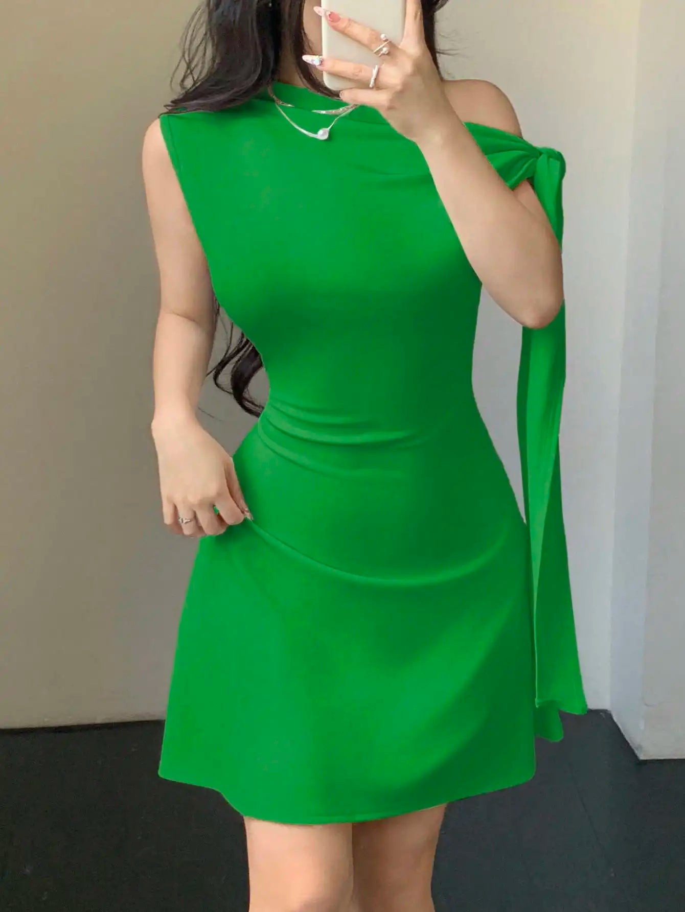 One Shoulder Mini Dress with Draped Detail and Elegant Asymmetrical Silhouette