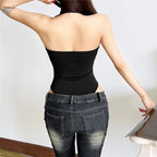Plunge Halter Mesh Panel Backless Bodysuit for Gothic Alternative Fashion