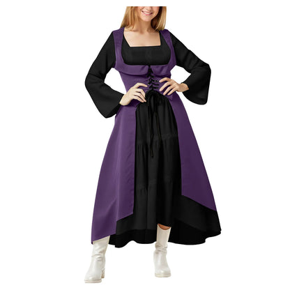 Gothic Witchcore Midi Dress with Pentagram Strap Details
