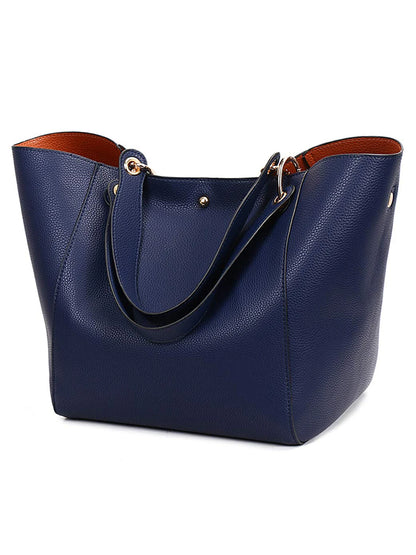 Large Capacity PU Leather Tote Bag with Minimalist Top Handle Design