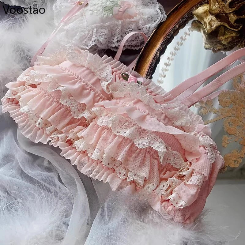 Playful Tiered Ruffle Wire-Free Bralette and Panty Set