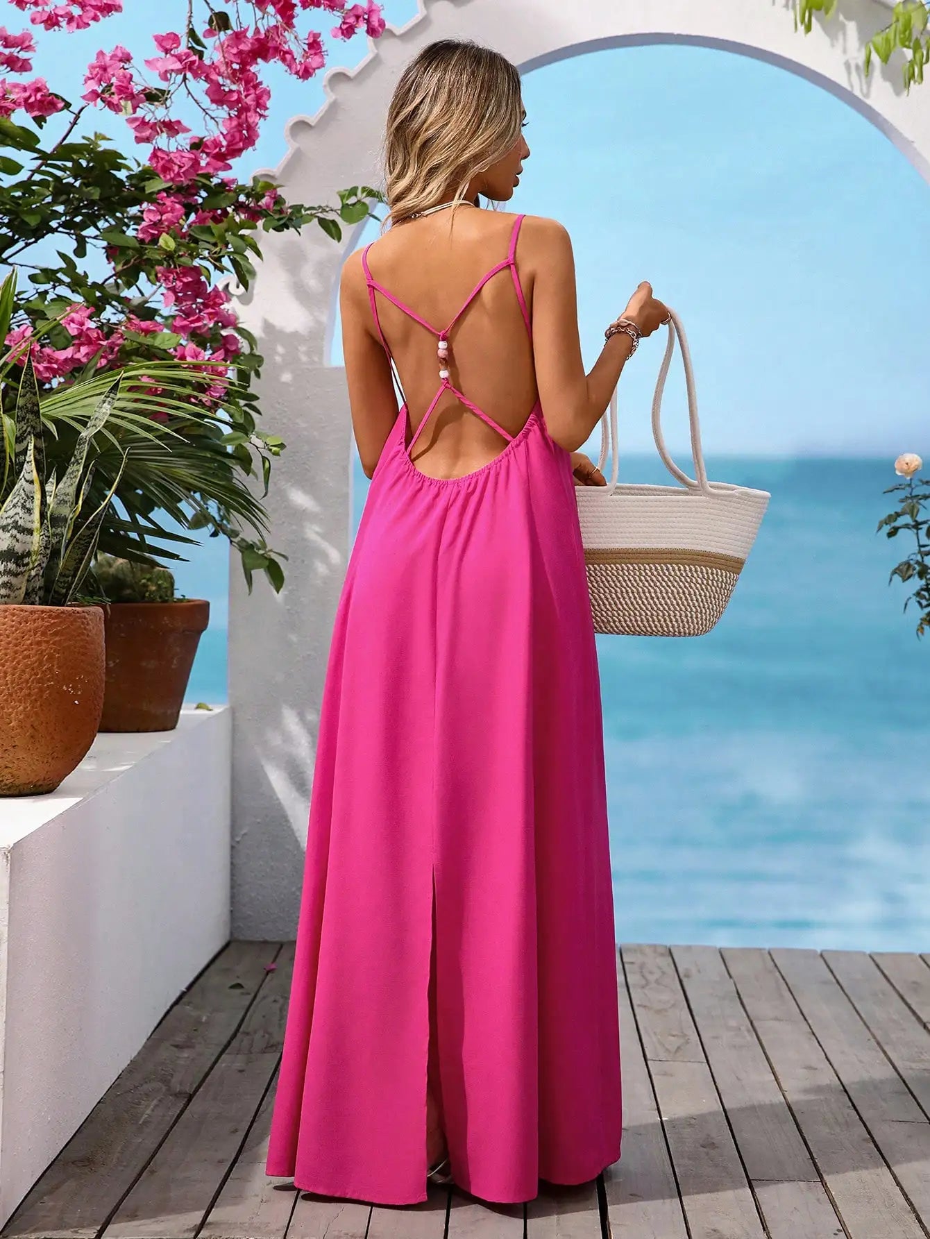 Cross Back Maxi Dress With Relaxed Silhouette And Soft Drape