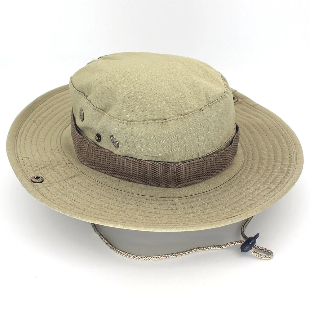 Unisex Outdoor Boonie Bucket Hat with Adjustable Chin Cord for Hiking Fishing and Camping