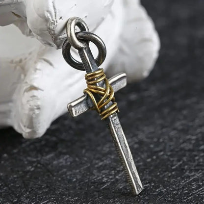 Wrapped Cross Pendant Necklace for Gothic Punk and Alternative Streetwear Styling