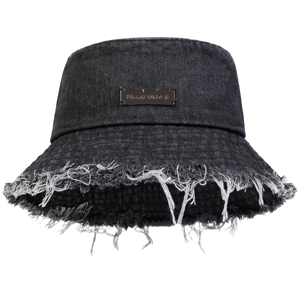 Distressed Denim Bucket Hat Frayed Brim Casual Streetwear Fisherman Outdoor Cap