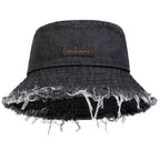 Distressed Denim Bucket Hat Frayed Brim Casual Streetwear Fisherman Outdoor Cap