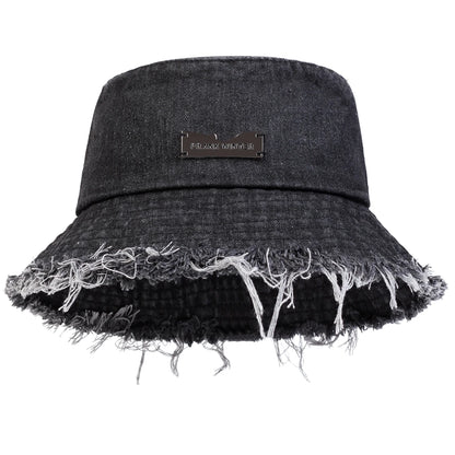 Distressed Denim Bucket Hat Frayed Brim Casual Streetwear Fisherman Outdoor Cap