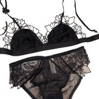 Ethereal Sheer French Lace Triangle Bralette and Matching Scalloped Panty Set