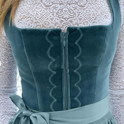 Vintage Inspired Lace Up Bodice Cottagecore Alternative Midi Dress
