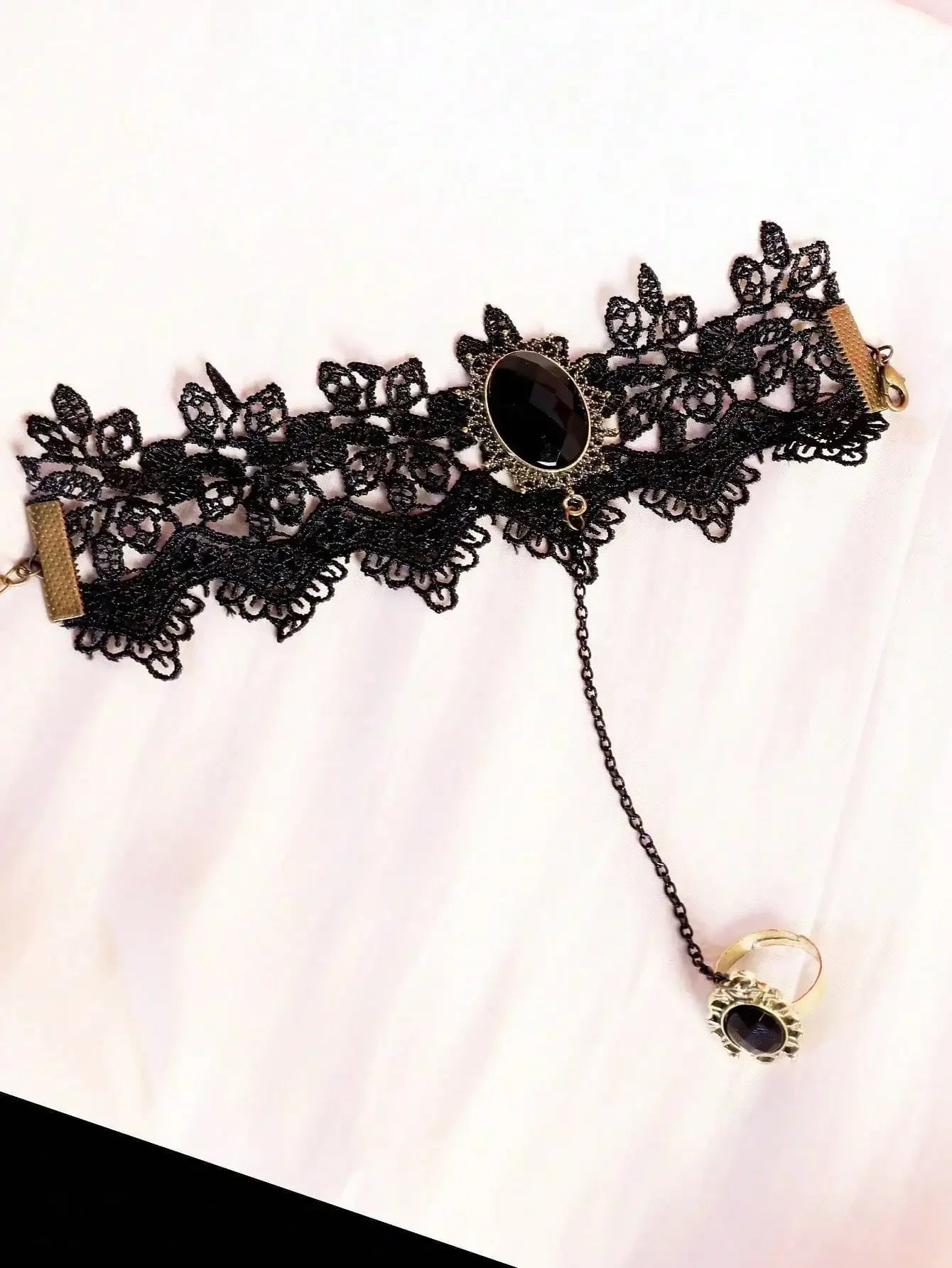 Gothic Lace Hand Chain Bracelet for Dark Romantic Alternative Styling