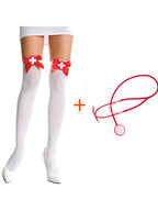 Classic White Roleplay Nurse Mini Dress with Red Corset Lacing and Ruffled Hem