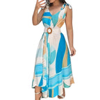 Floral Print Maxi Dress with Belt and Ruffled Swing Silhouette