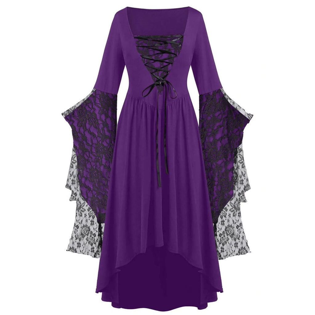 Dark Fantasy Gothic Cape Sleeve Dress with Lace Accents