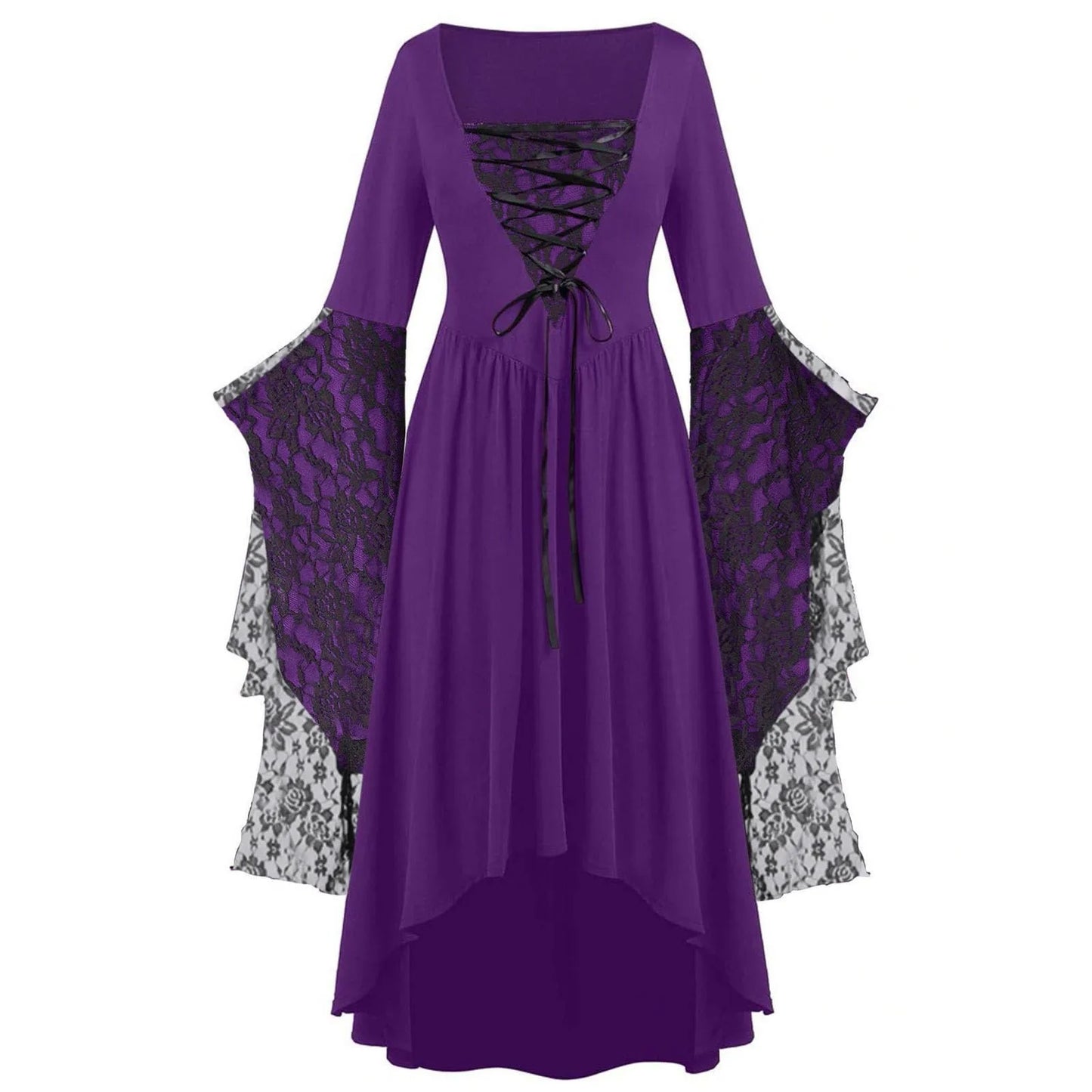 Dark Fantasy Gothic Cape Sleeve Dress with Lace Accents