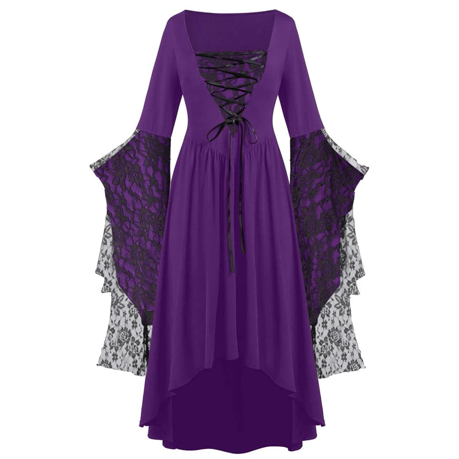 Dark Fantasy Gothic Cape Sleeve Dress with Lace Accents