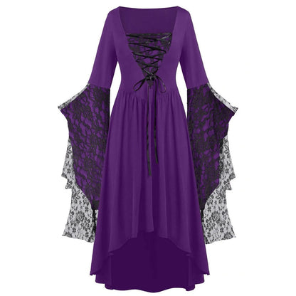 Dark Fantasy Gothic Cape Sleeve Dress with Lace Accents