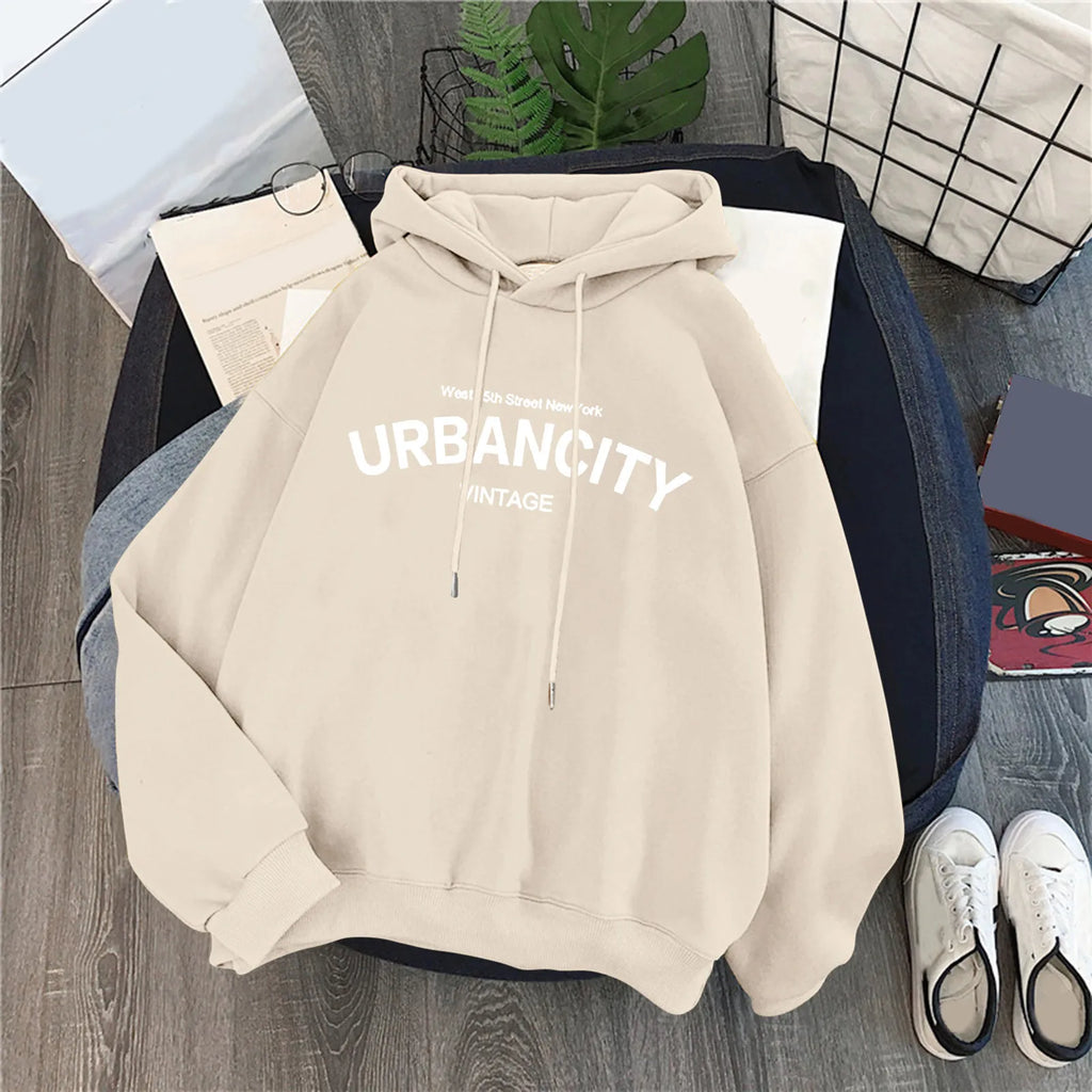 Women's Relaxed Graphic Pullover Hoodie with Minimal Typography Casual Streetwear Sweatshirt