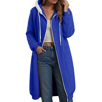 Longline Plush Fleece Hooded Jacket with Relaxed Streetwear Layering Fit