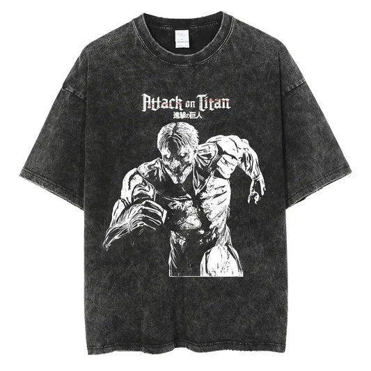 Dark Fantasy Anime Graphic Oversized Washed Streetwear Cotton Casual T-Shirt