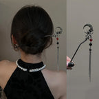 Celestial Moon Tassel Hair Stick Vintage Gothic Statement Hair Accessory