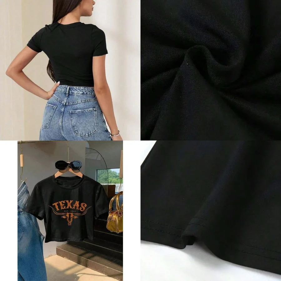 Western Graphic Crop Tee with Vintage Inspired Artwork and Slim Fit