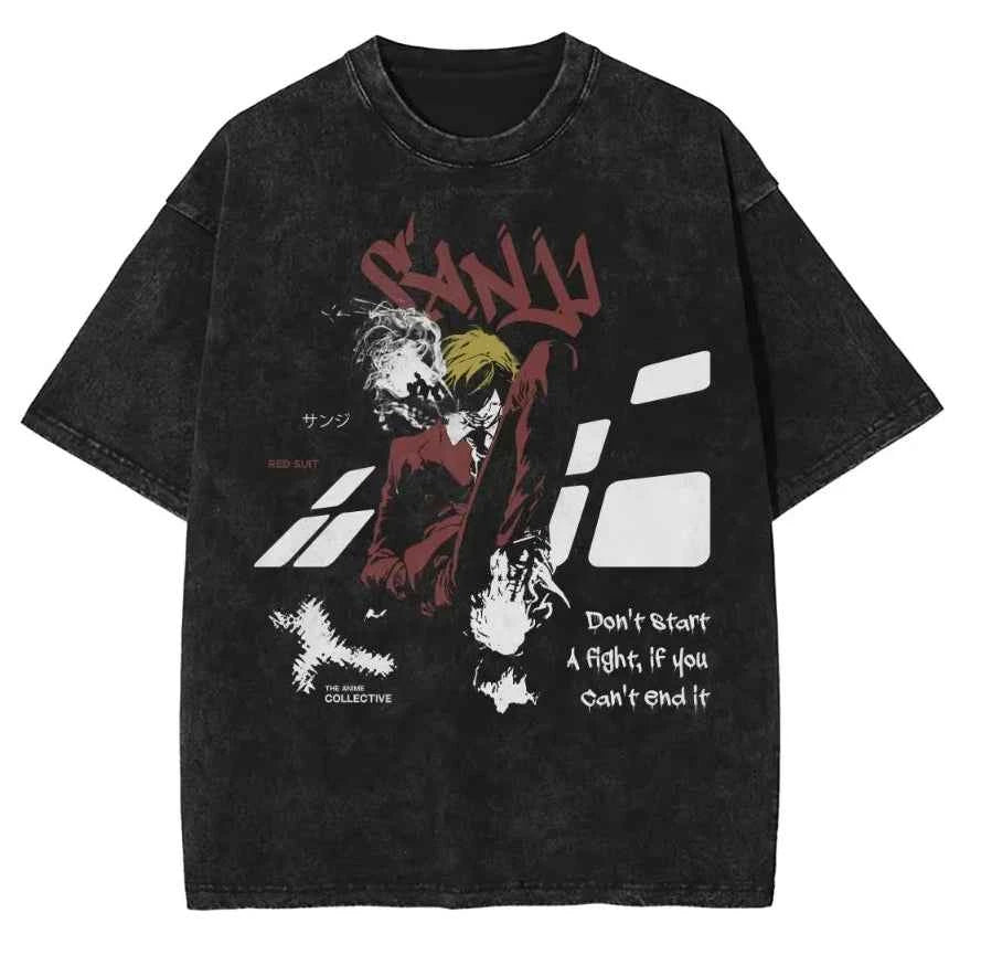 Retro Manga Warrior Oversized Vintage Streetwear Graphic Casual T-Shirt