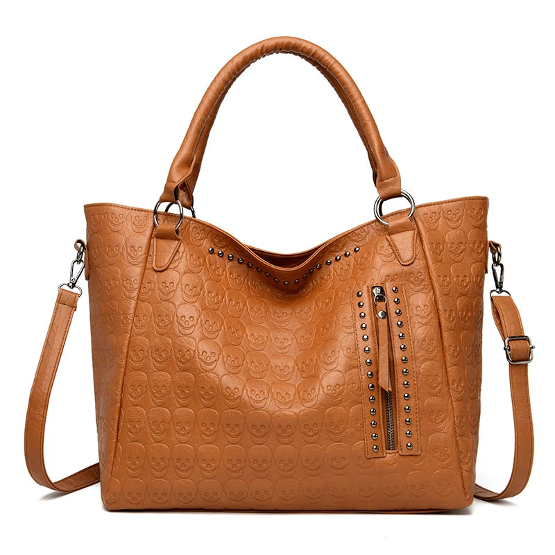 Studded Faux Leather Tote Crossbody Bag with Structured Carry Design