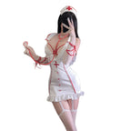 Sleek White Nurse Roleplay Mini Dress with Strappy Red Accents and Matching Accessories