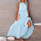 Sleeveless Tiered Maxi Dress with Relaxed Flowing Contemporary Shape