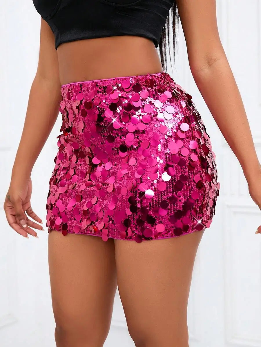 Stretch Sequin Bodycon Mini Skirt with High Shine Party Silhouette