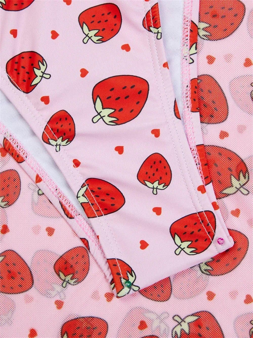 Three-Piece Strawberry Print String Bikini Set with Sheer Wrap Skirt