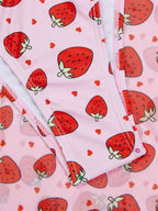 Three-Piece Strawberry Print String Bikini Set with Sheer Wrap Skirt