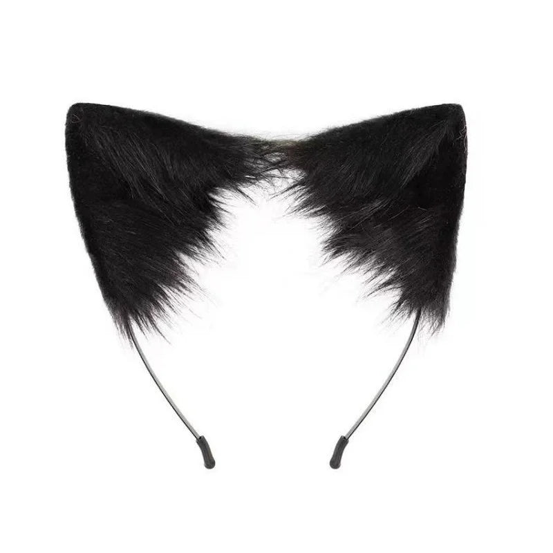 Complete Black and White Fox Maid Cosplay Set with Plush Paws, Tail, and Ear Headband