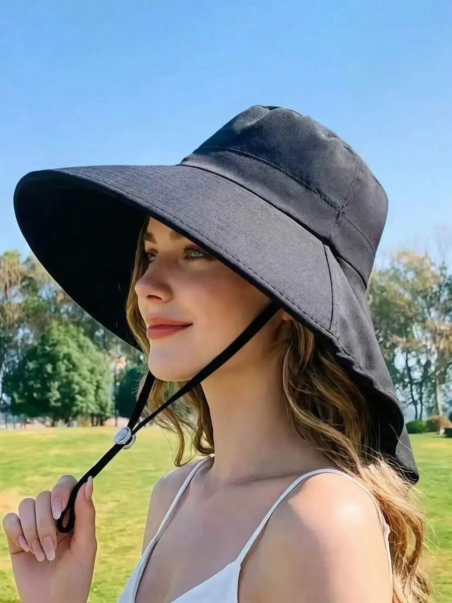 Wide Brim Outdoor Sun Hat with Adjustable Chin Strap for Beach Travel and Everyday Adventures