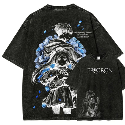 Oversized Anime-Inspired Vintage Washed Graphic Tee with Manga Streetwear Artwork