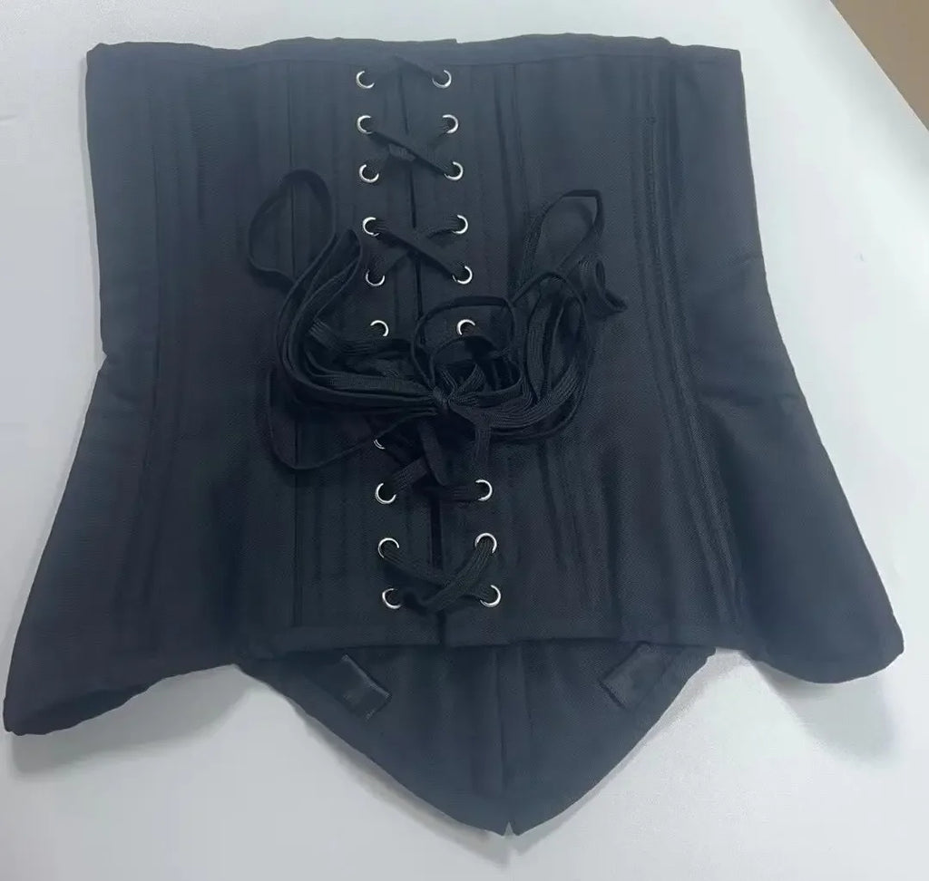Classic Black Steel-Boned Underbust Corset with Dramatic Pointed Hem