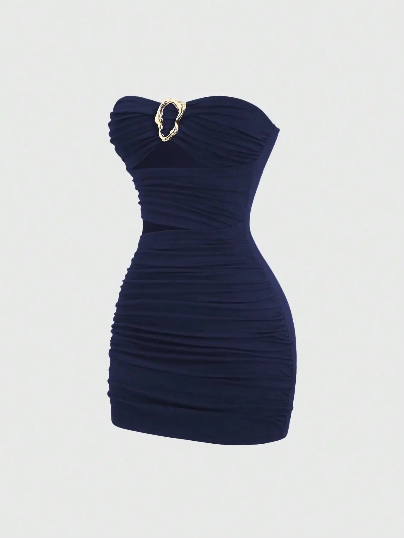 Strapless Ruched Bodycon Mini Dress with Metallic Accent Contemporary Silhouette
