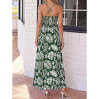Floral Print Maxi Dress with Smocked Bodice and Open Back Detail