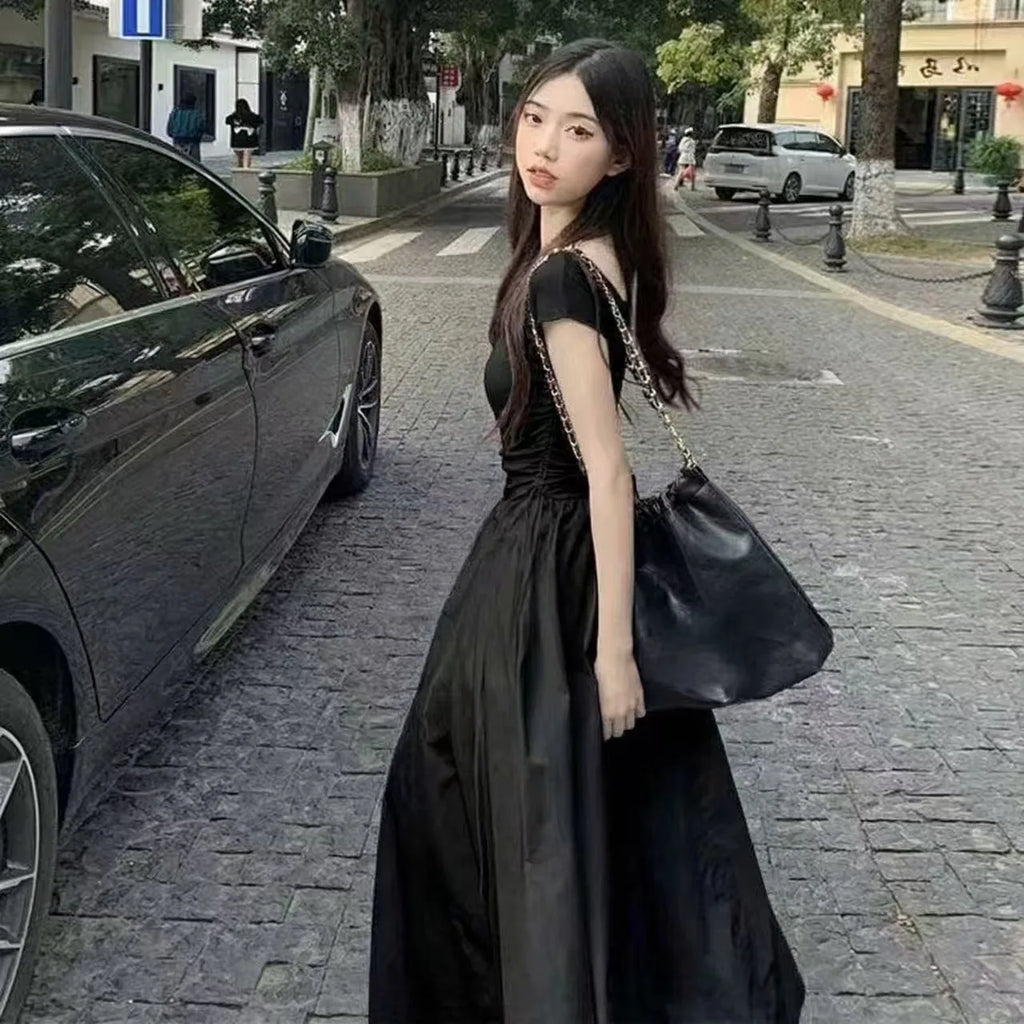 Dark Coquette Corset Maxi Dress with Elegant Gothic Streetwear Styling