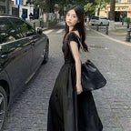 Dark Coquette Corset Maxi Dress with Elegant Gothic Streetwear Styling