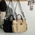 Minimal Canvas Tote Shoulder Crossbody Bag with Large Capacity Design