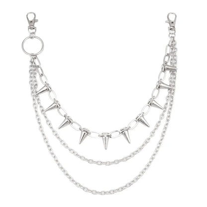 Layered Spike Chain Wallet Accessory for Punk Gothic Streetwear Styling