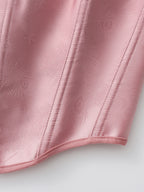 Romantic Pink Sweetheart Corset Top with Adjustable Tie-Shoulder Bows