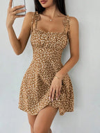 Sunny Yellow Ditsy Floral Mini Dress with Adjustable Shoulder Ties
